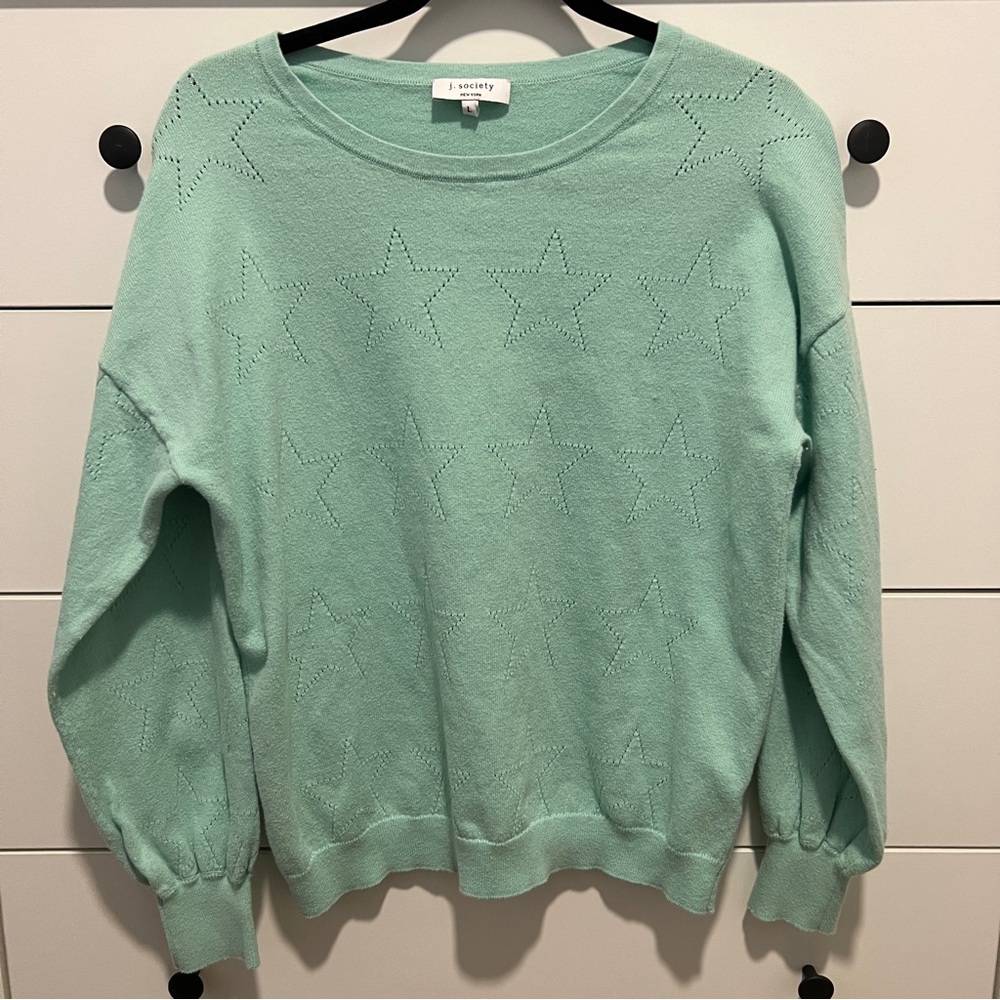 J. Society New York Girls Mint Star Pattern Crew Neck Sweater, Size: L